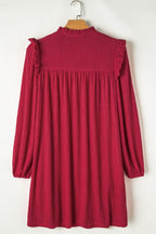 Frill Notched Long Sleeve Dress - Delanoir