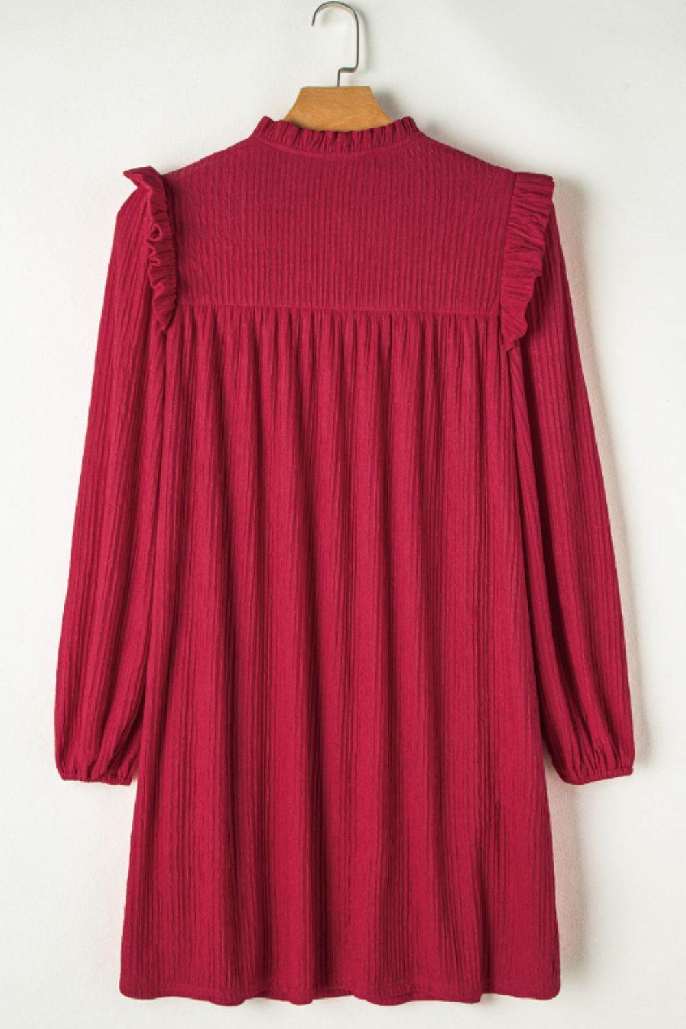Frill Notched Long Sleeve Dress - Delanoir