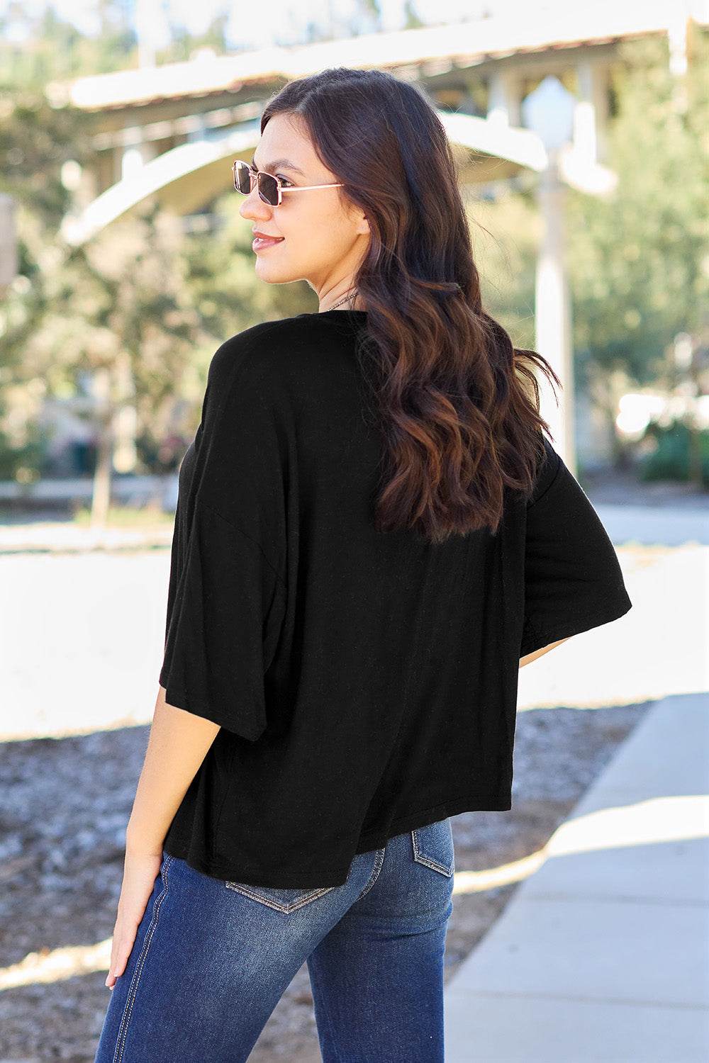 Basic Bae Full Size Round Neck Drop Shoulder T-Shirt - Delanoir