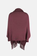 Fringe Open Front Long Sleeve Poncho - Delanoir