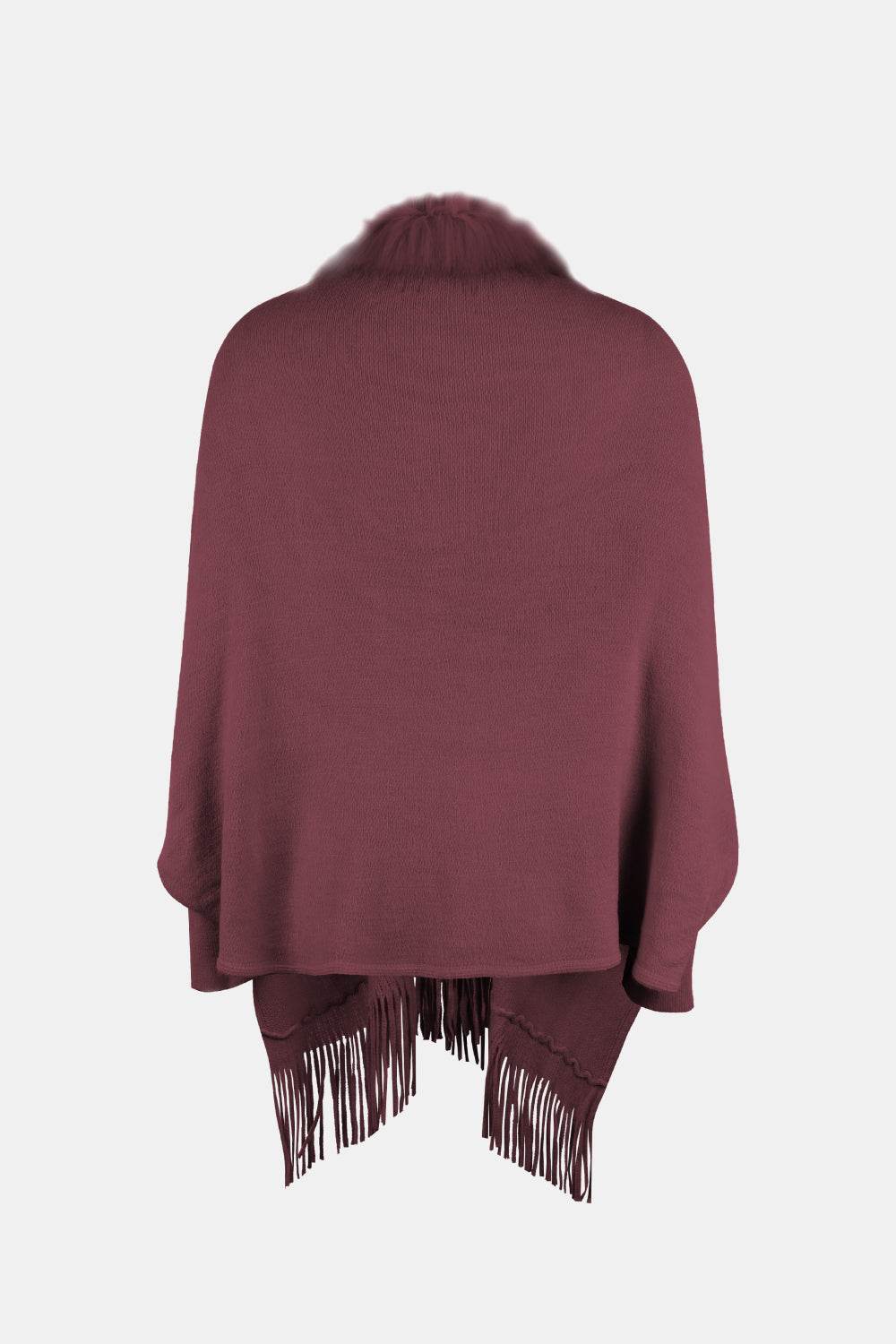 Fringe Open Front Long Sleeve Poncho - Delanoir
