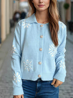 Pearl Trim Collared Neck Long Sleeve Cardigan - Delanoir