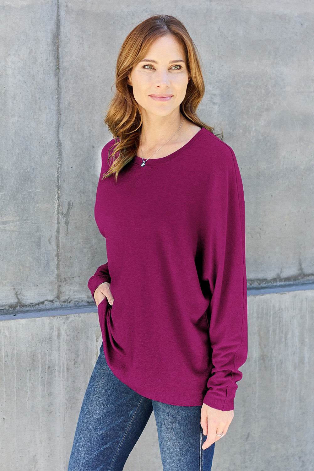 Double Take Full Size Round Neck Long Sleeve T-Shirt - Delanoir