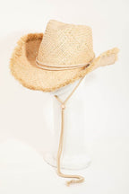 Fame Adjustable Strap Raw Hem Weave Hat - Delanoir