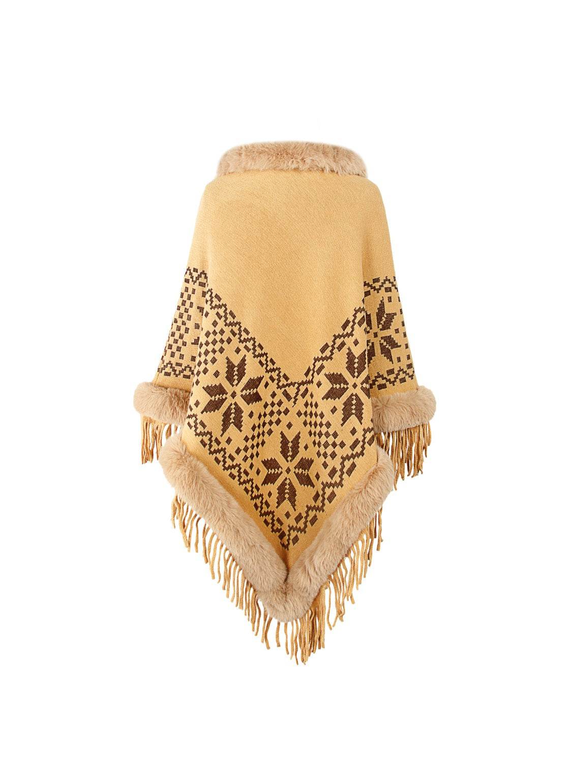 Fringe Geometric Cape Sleeve Poncho - Delanoir