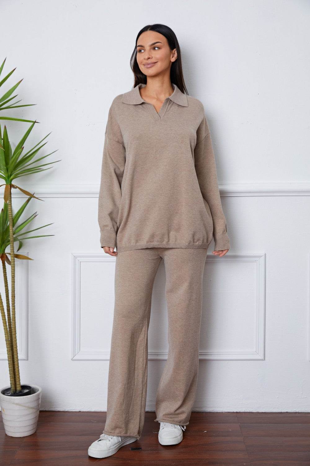 Dropped Shoulder Sweater and Long Pants Set - Delanoir