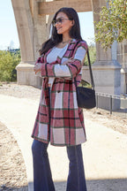 Double Take Full Size Plaid Button Up Lapel Collar Coat - Delanoir