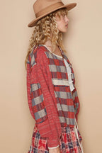 POL Round Neck Long Sleeve Plaid Shirt - Delanoir