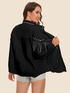 Raw Hem Fringe Detail Denim Jacket - Delanoir