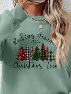Christmas Tree Graphic Round Neck Sweatshirt - Delanoir