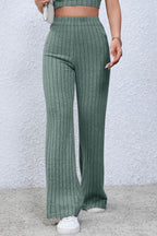 Basic Bae Full Size Ribbed High Waist Flare Pants - Delanoir