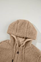 Drawstring Fleece Zip Up Hooded Jacket - Delanoir