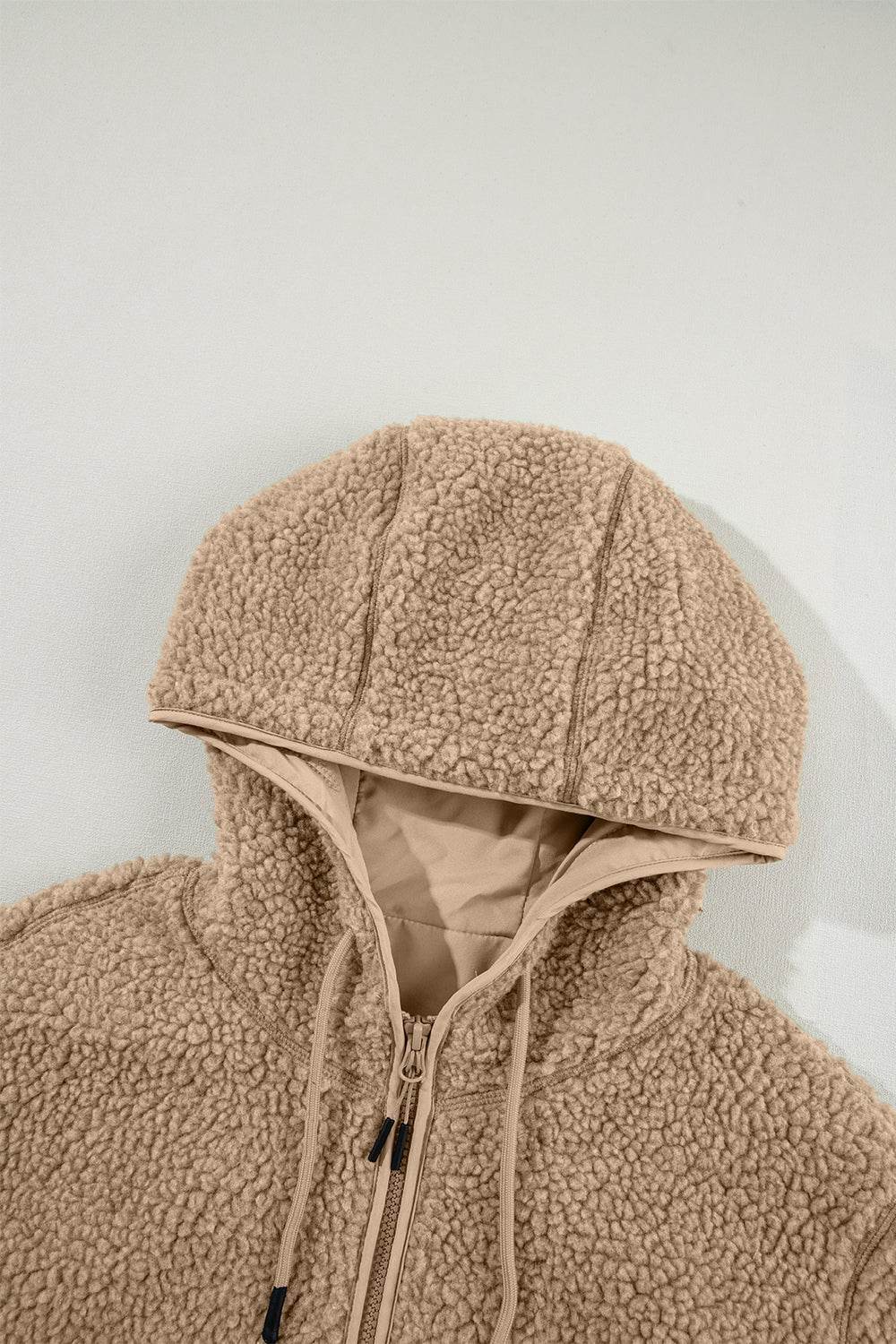 Drawstring Fleece Zip Up Hooded Jacket - Delanoir