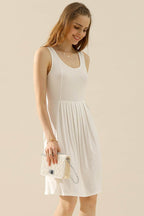 Doublju Full Size Round Neck Ruched Sleeveless Dress with Pockets - Delanoir