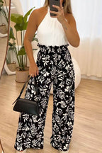 Full Size Printed High Waist Wide Leg Pants - Delanoir