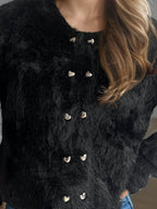 Heart Button Round Neck Cardigan - Delanoir