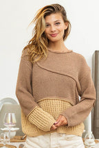 BiBi Texture Detail Contrast Drop Shoulder Sweater - Delanoir