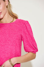 Zenana Round Neck Lantern Half Sleeve Sweater - Delanoir