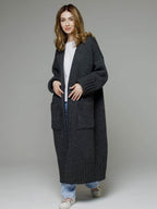 Pocketed Open Front Dropped Shoulder Cardigan - Delanoir