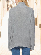 Turtleneck Drop Shoulder Long Sleeve Sweater - Delanoir