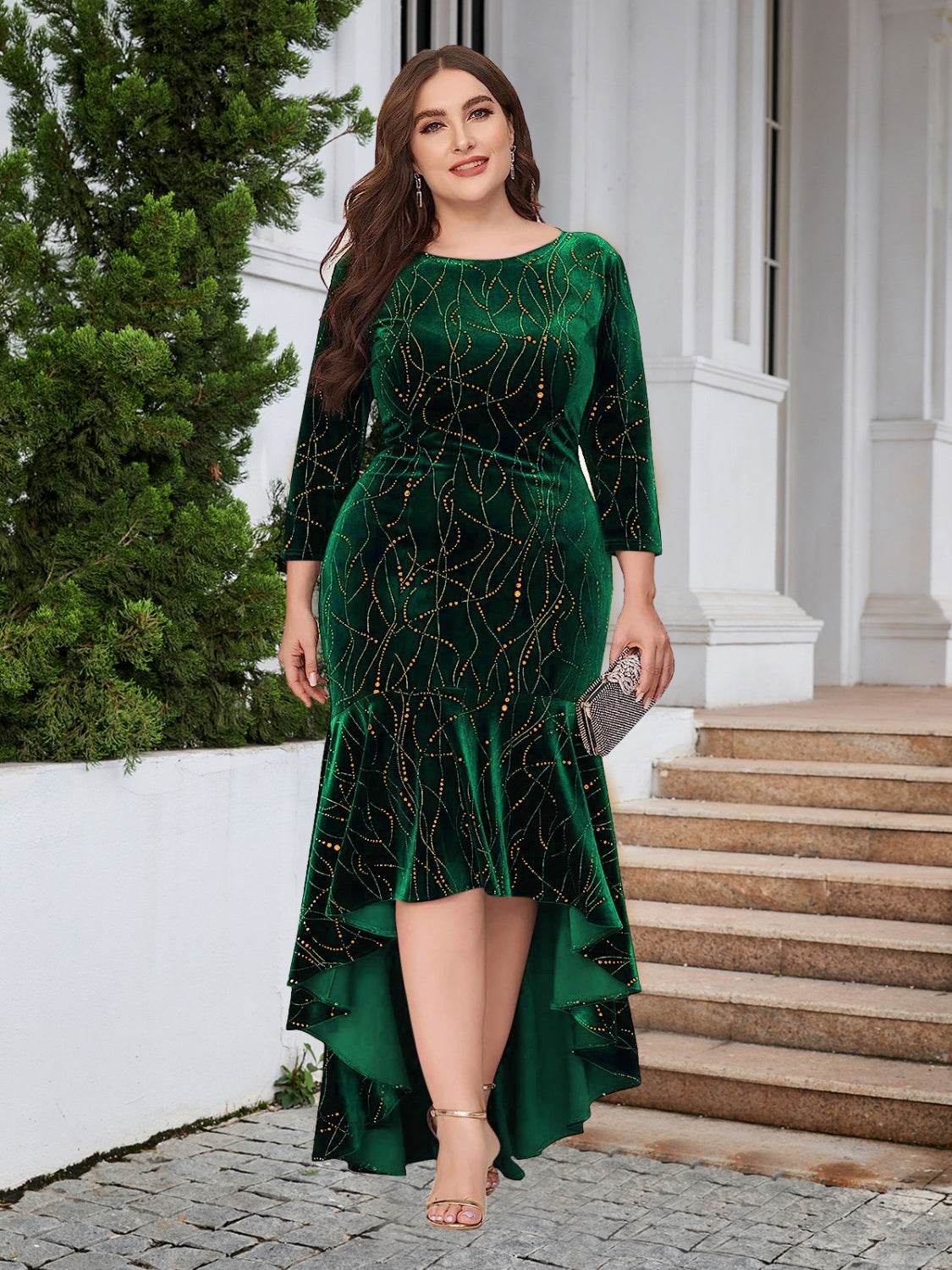 Plus Size Ruffle Hem High-Low Dress - Delanoir