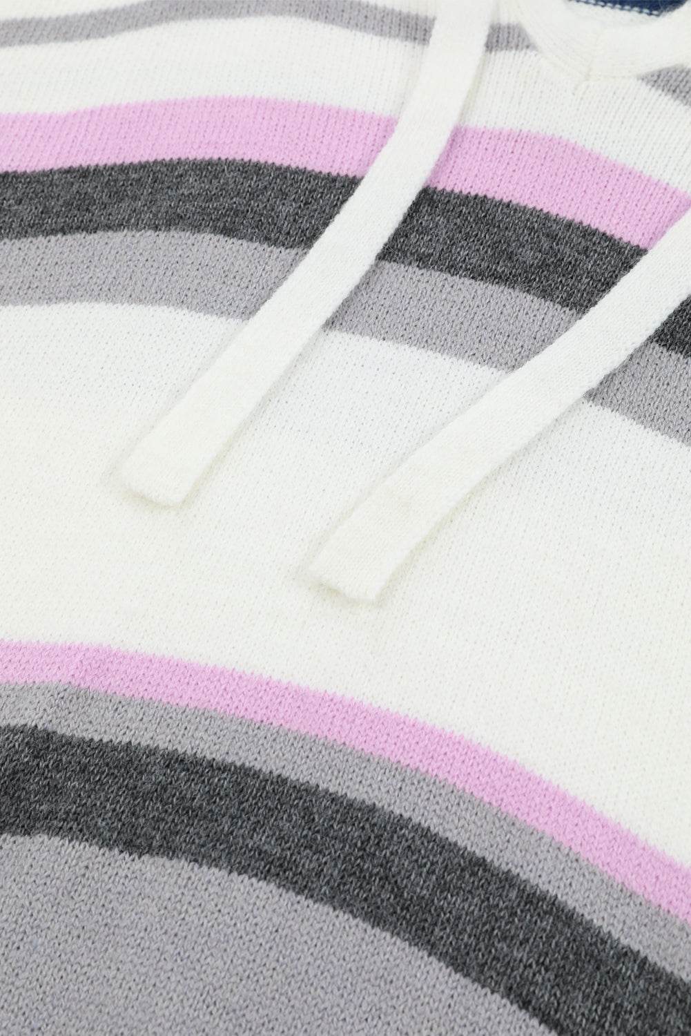 Plus Size Striped Long Sleeve Hooded Sweater - Delanoir