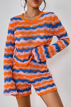Striped Sweater and Knit Shorts Set - Delanoir