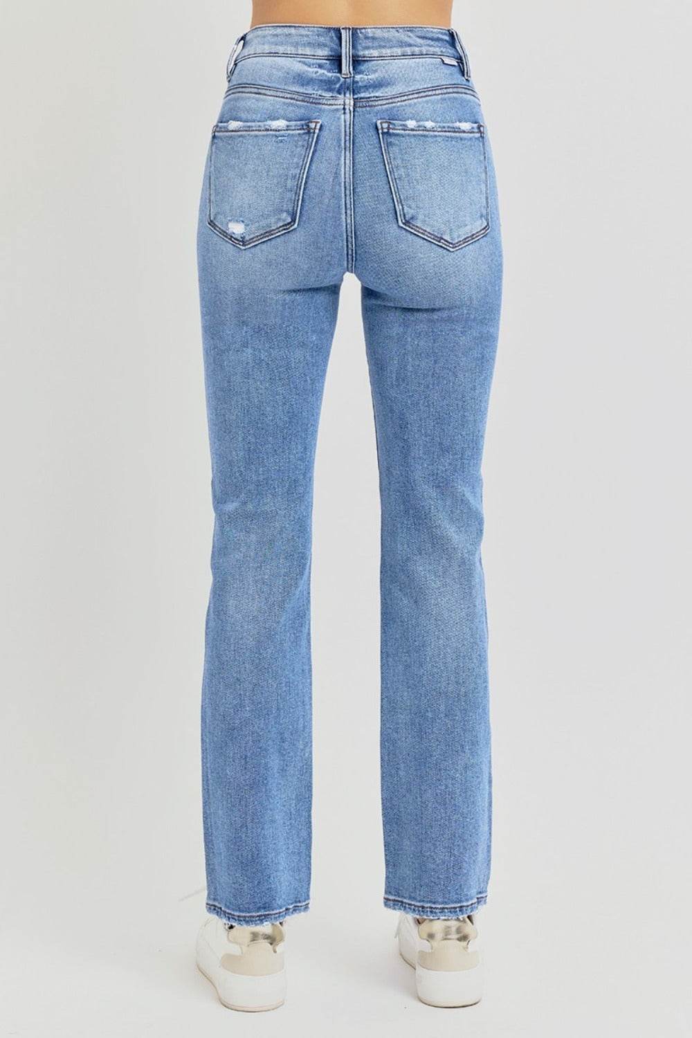 RISEN Full Size Distressed High-Rise Ankle Straight Jeans - Delanoir