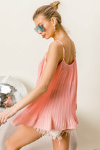 BiBi Front Lace Detailed Pleated Chiffon Cami - Delanoir