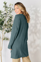 Basic Bae Full Size Ribbed Round Neck Long Sleeve Slit Top - Delanoir