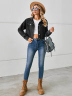 Button Up Long Sleeve Denim Jacket - Delanoir
