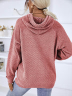 Texture Drawstring Long Sleeve Hooded Sweater - Delanoir