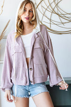 Reborn J Contrast Hooded Button Down Ribbed Jacket - Delanoir