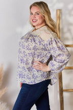 Hailey & Co Full Size Lace Detail Printed Blouse - Delanoir