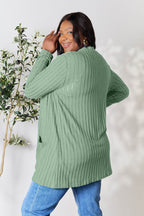 Basic Bae Full Size Ribbed Open Front Cardigan with Pockets - Delanoir