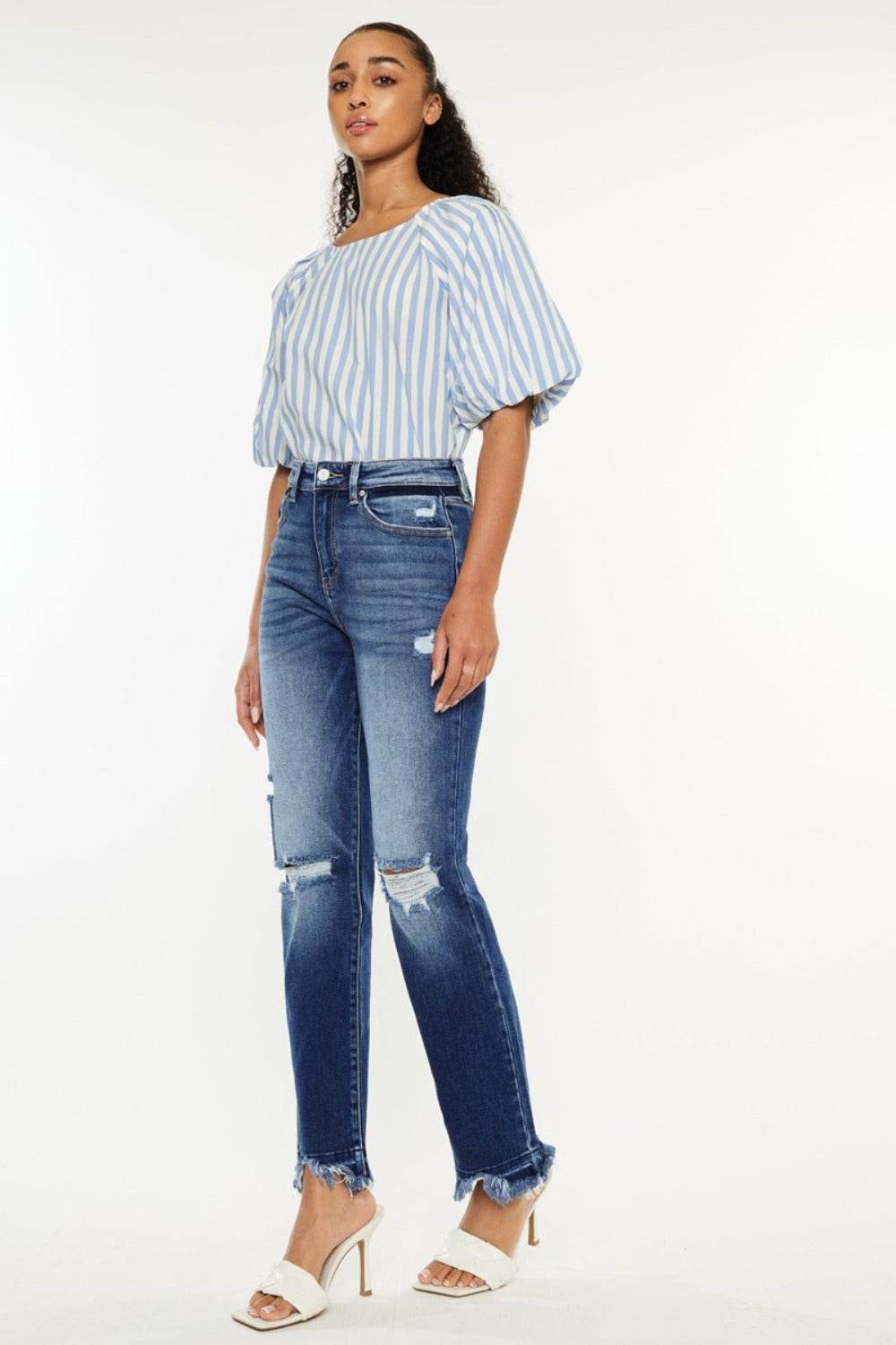 Kancan High Rise Distressed Slim Straight Jeans - Delanoir