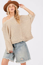 SAGE + FIG Distressed Asymmetrical Open Stitch Sweater - Delanoir