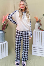 And The Why Drawstring Hooded Top and Plaid Pants Lounge Set - Delanoir