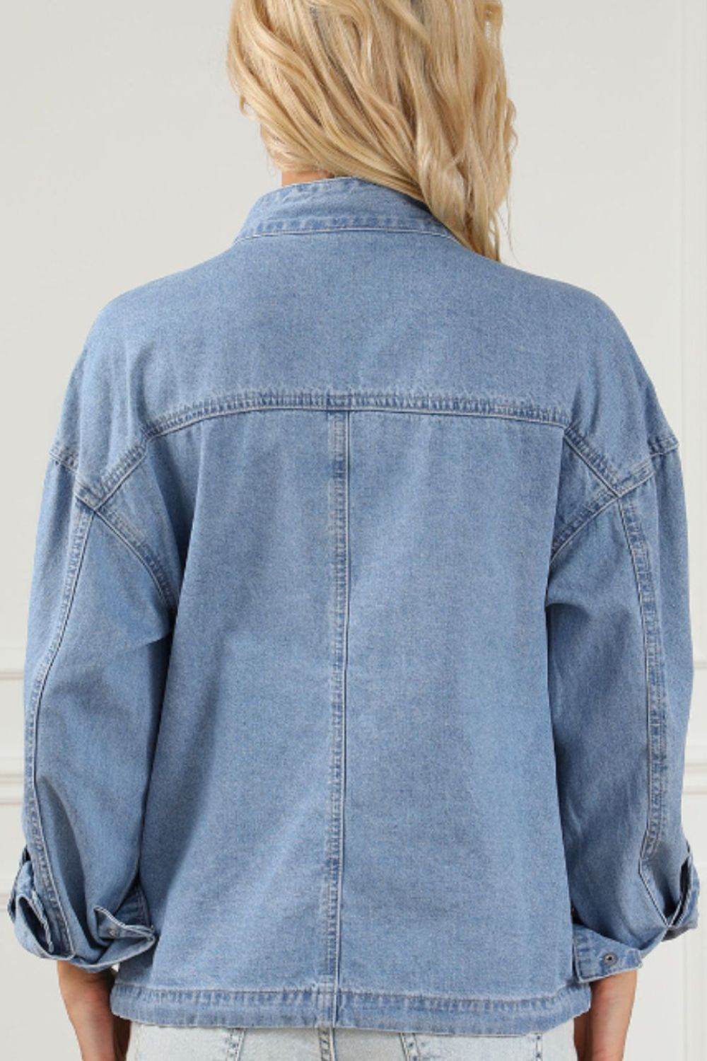 Drawstring Snap Down Denim Jacket with Chest Pockets - Delanoir