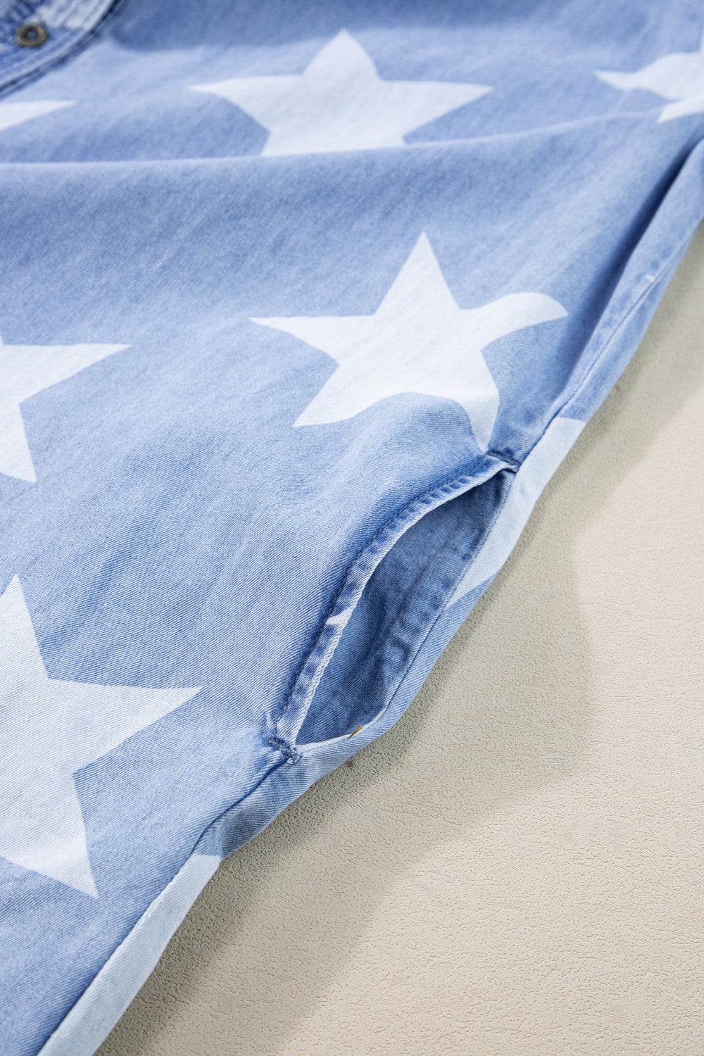 Raw Hem Star Short Sleeve Denim Dress - Delanoir