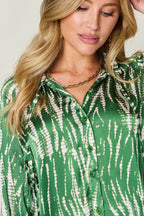Double Take Full Size Printed Button Up Long Sleeve Shirt - Delanoir