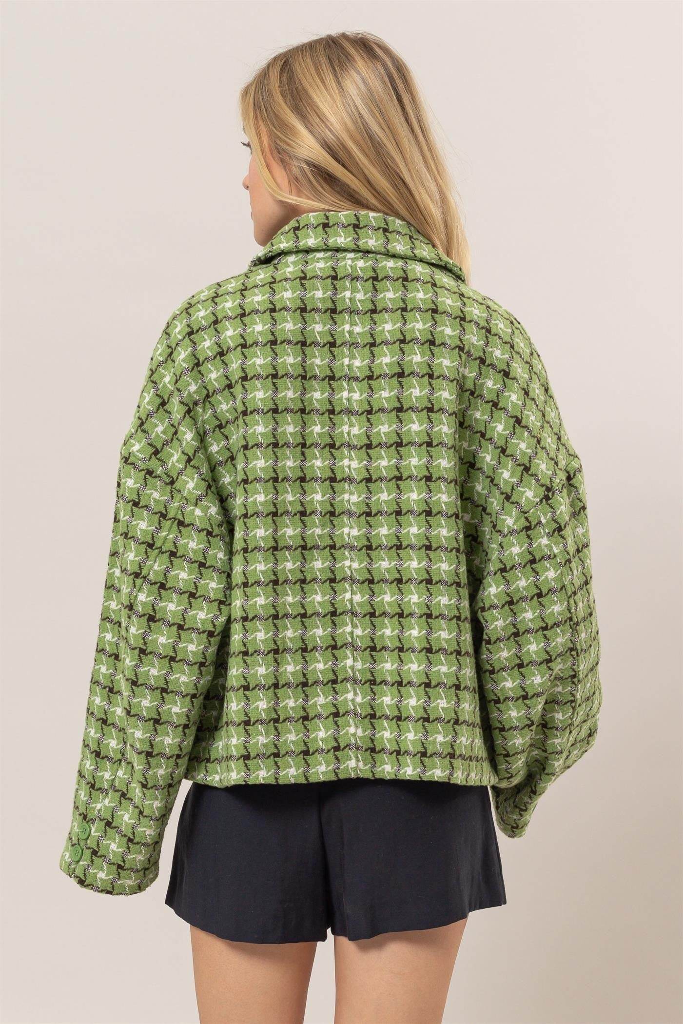 HYFVE Tweed Plaid Button Up Collared Neck Jacket - Delanoir