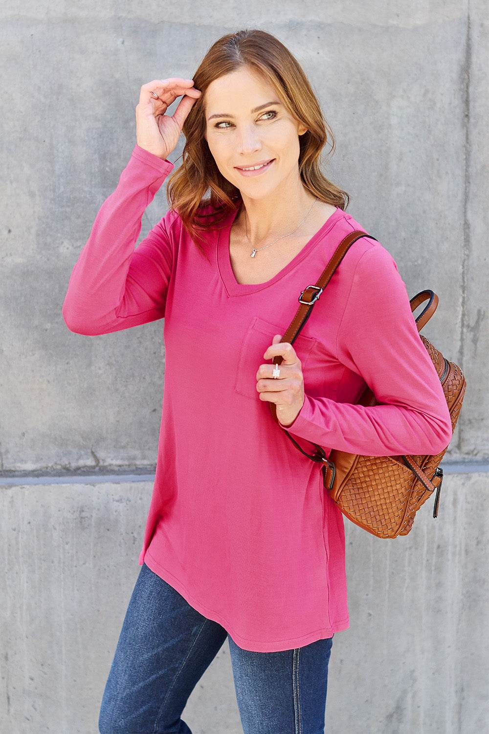 Basic Bae Full Size V-Neck Long Sleeve Top - Delanoir