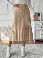 Perfee Pleated Midi Sweater Skirt - Delanoir