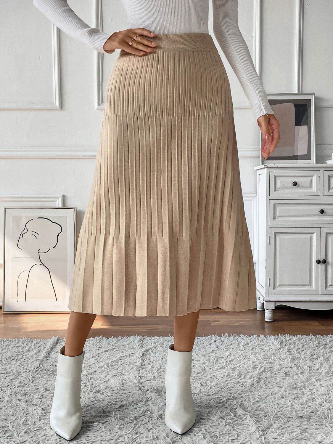 Perfee Pleated Midi Sweater Skirt - Delanoir