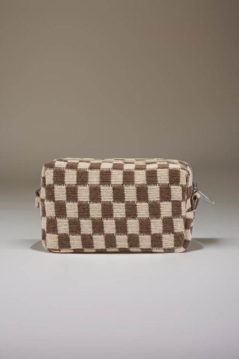 Zenana Checkered Pattern Knitted Cosmetic Pouch - Delanoir