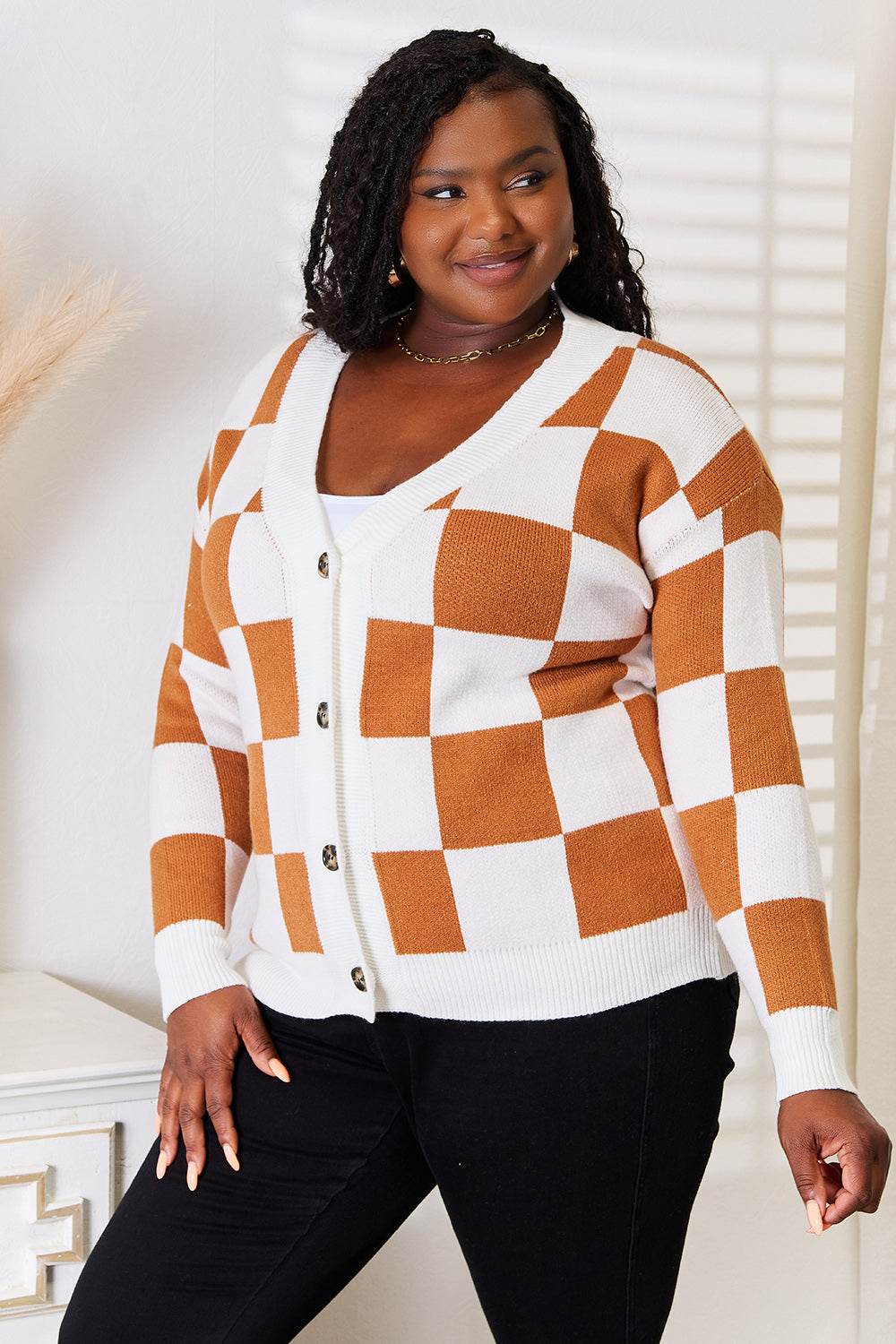 Angel Wings Double Take Button-Up V-Neck Dropped Shoulder Cardigan - Delanoir