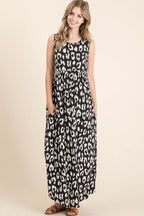 BOMBOM Leopard Maxi Dress with Pockets - Delanoir
