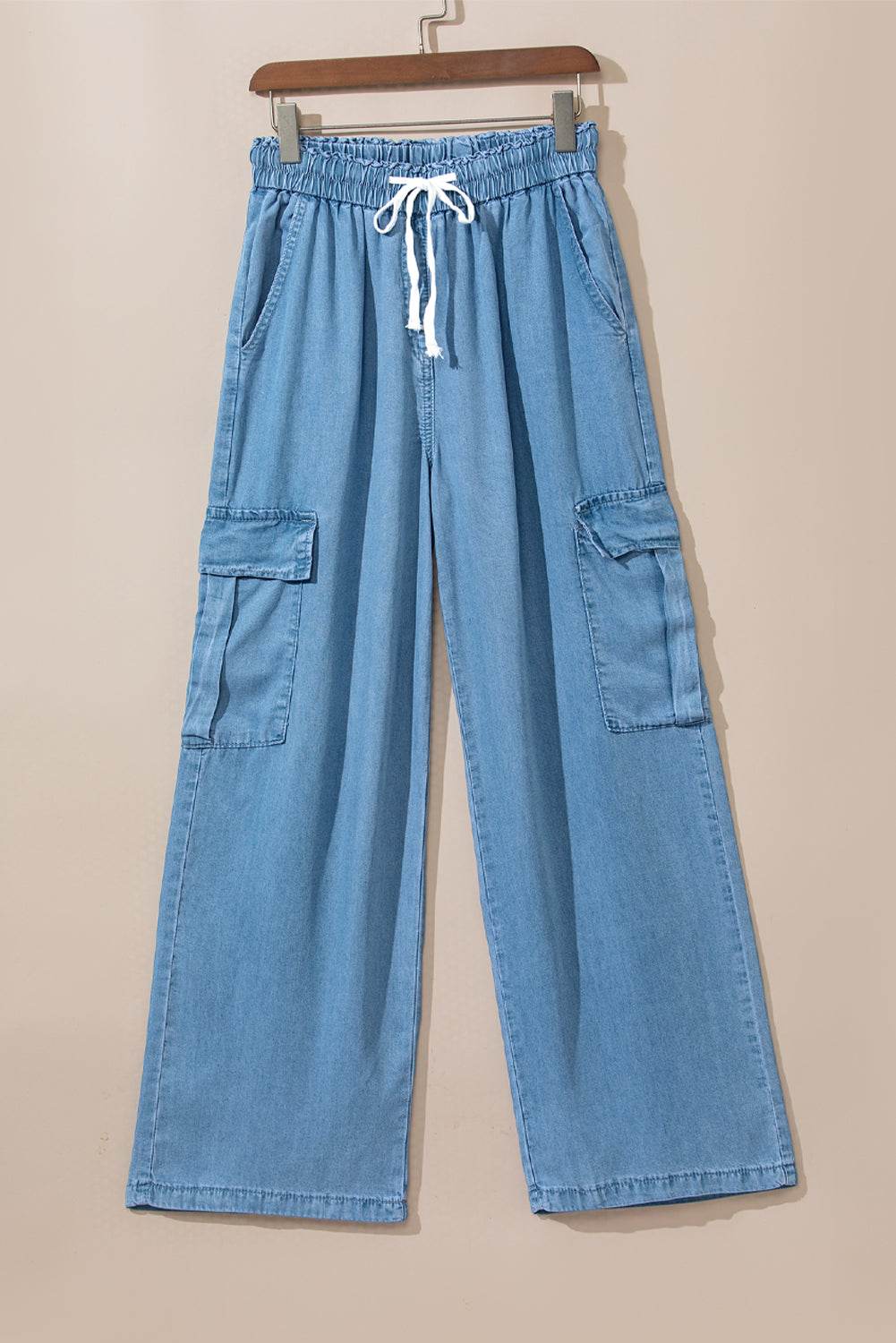 Drawstring Cargo Pocket Wide Leg Jeans - Delanoir