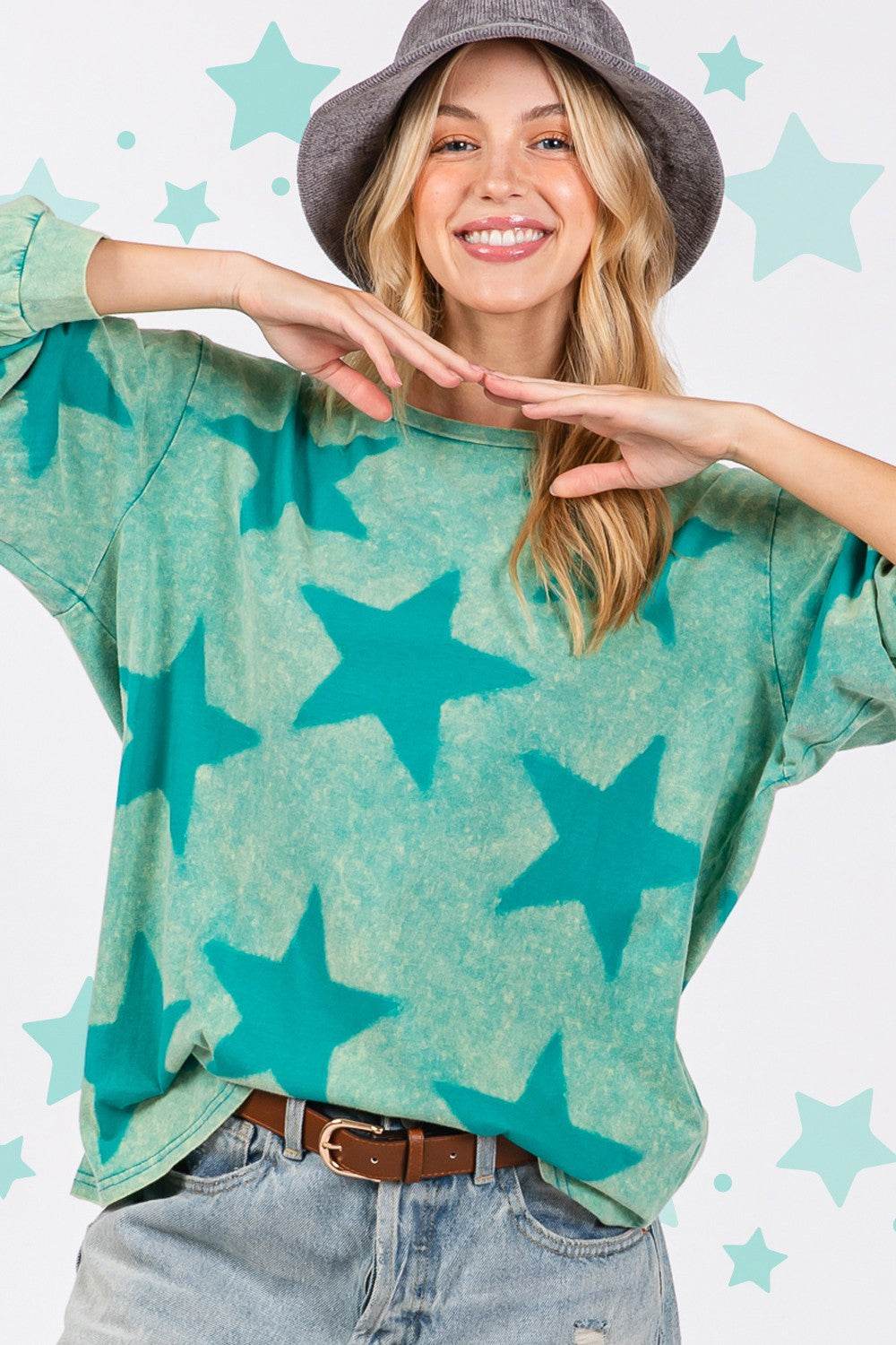 SAGE + FIG Mineral Wash Star Pattern T-Shirt - Delanoir